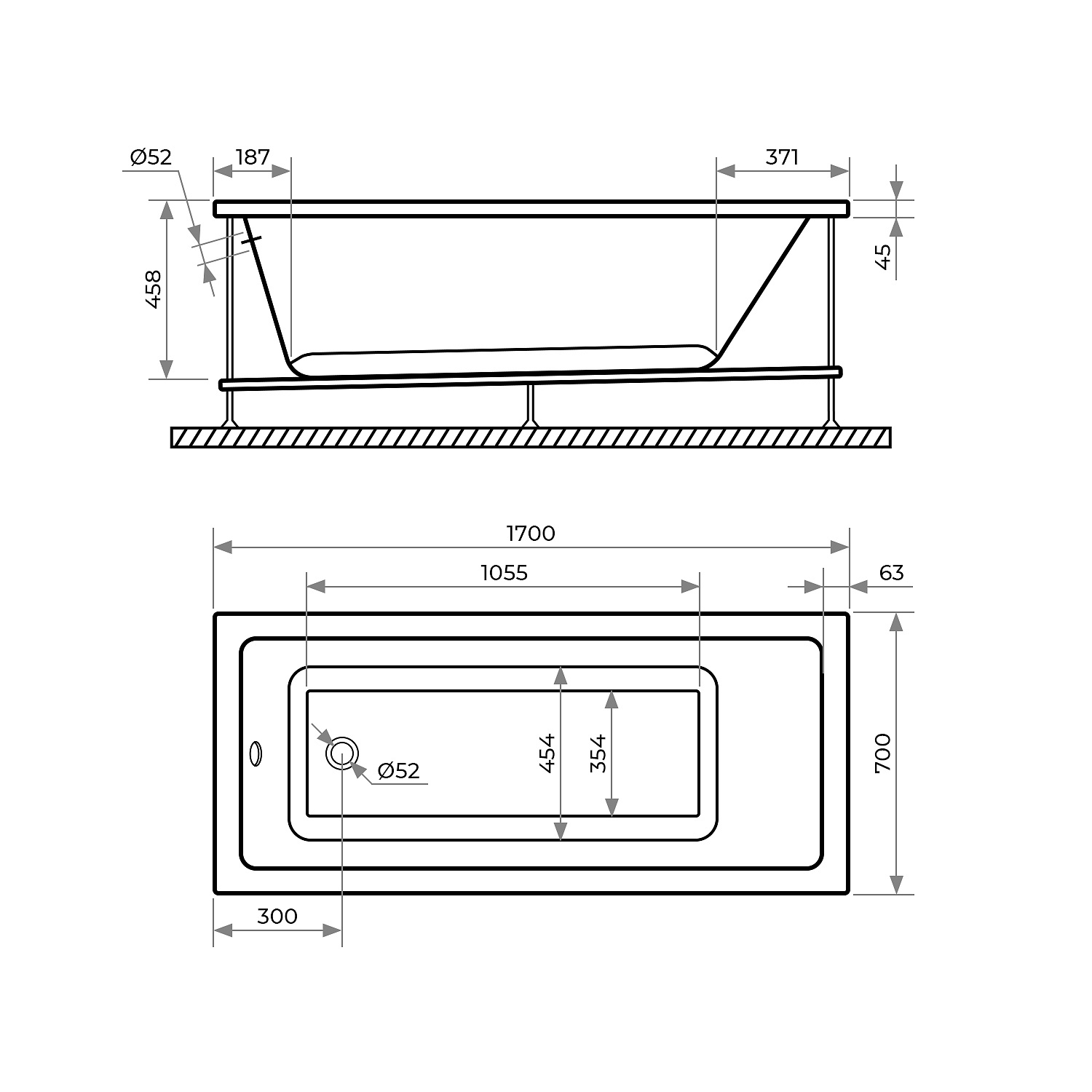 Акриловая ванна TONI ARTI Noche 170x70