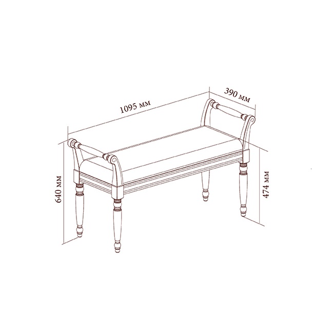 Банкетка Лоренцо двойная с ручками, дуб сторсанд