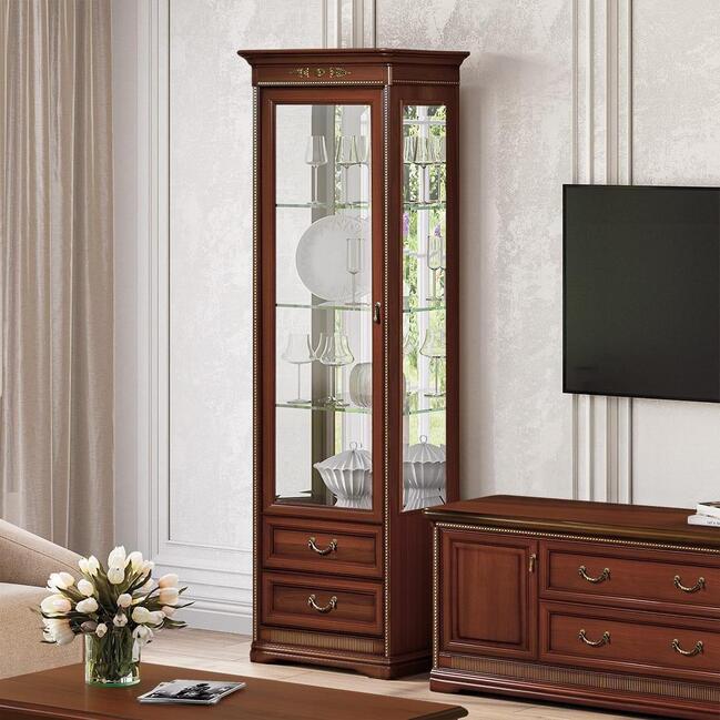 Шкаф 1-дв. с зеркалом для посуды, Джоконда орех