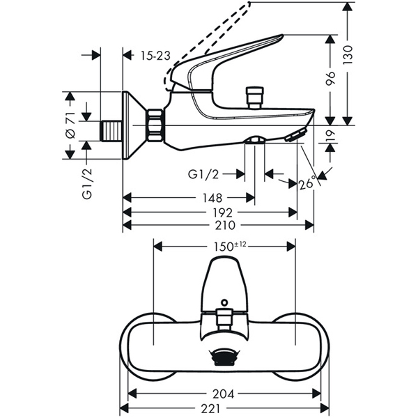 Смеситель для ванны Hansgrohe Novus