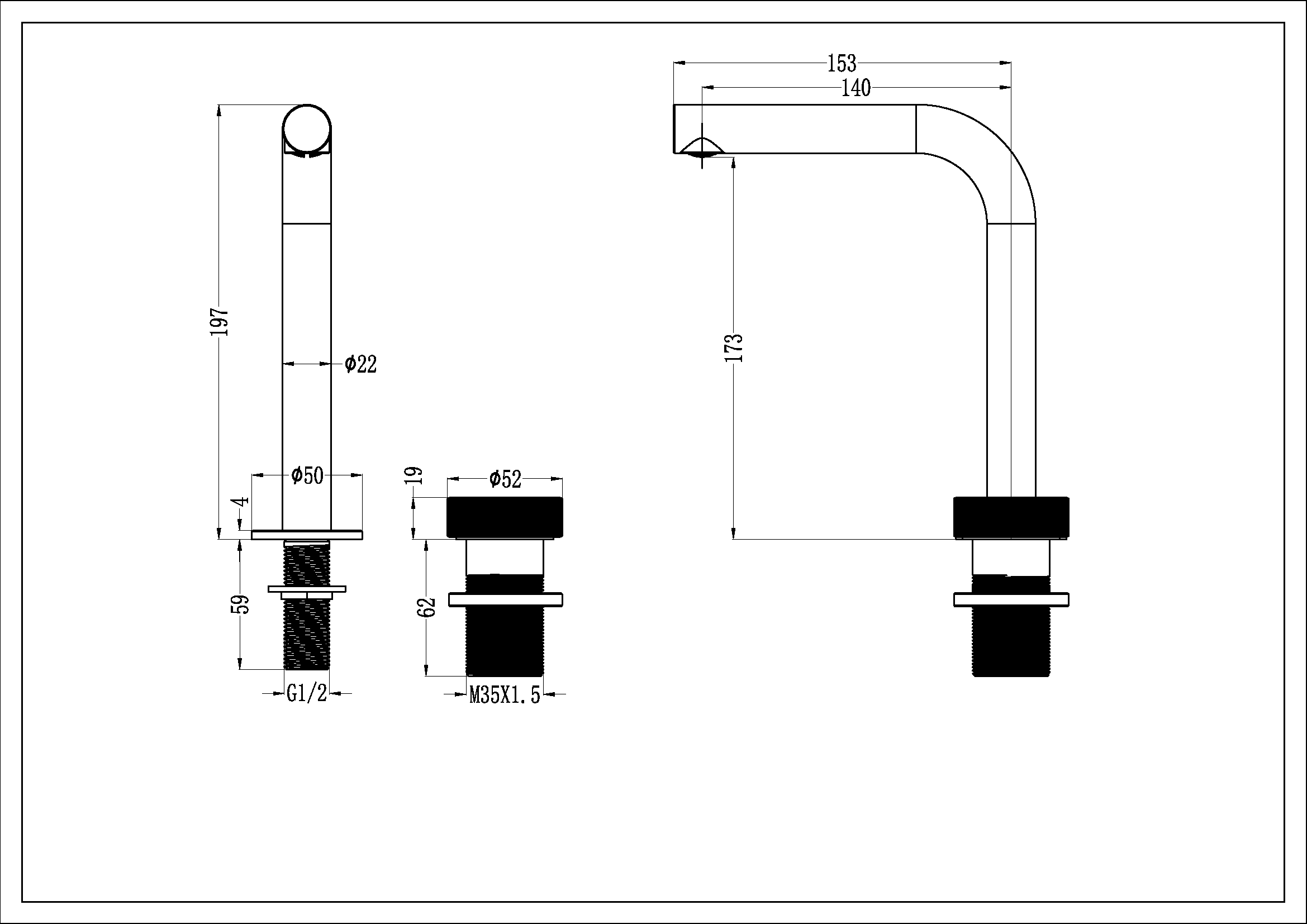 Смеситель автоматический для раковины на 2 отв.  BOHEME TECH BLACK, черный матовый, 158-B