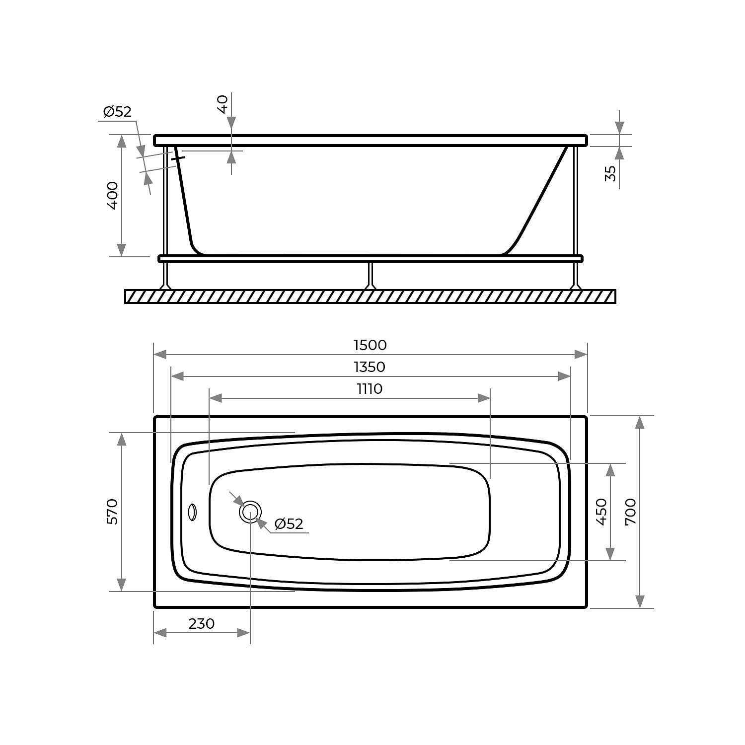 Акриловая ванна TONI ARTI Rapallo PL 150x70