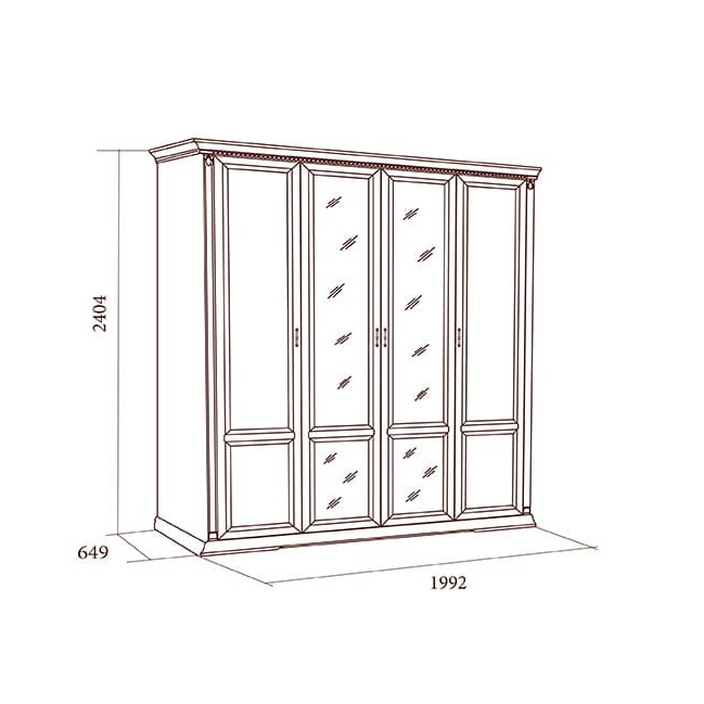 Шкаф Лоренцо 4-х дверный с зеркалами, дуб сторсанд