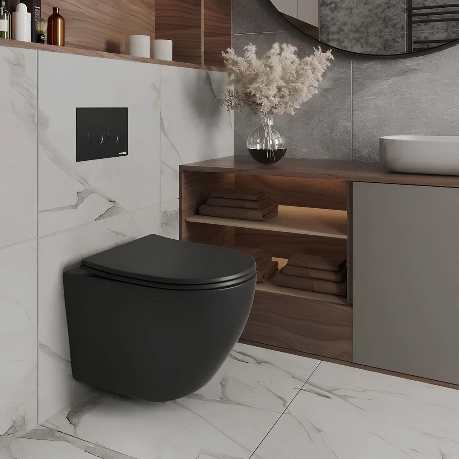 Унитаз подвесной TONI ARTI Russi с сиденьем с микролифтом, черный матовый