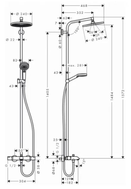 Душевая система HANSGROHE CROMETTA S240 SHOWERPIPE