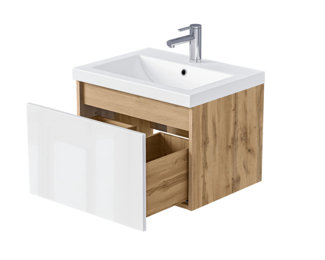 Тумба Aris mini 70П (700х440х450) 1я дуб вотан/белый глянец раковина