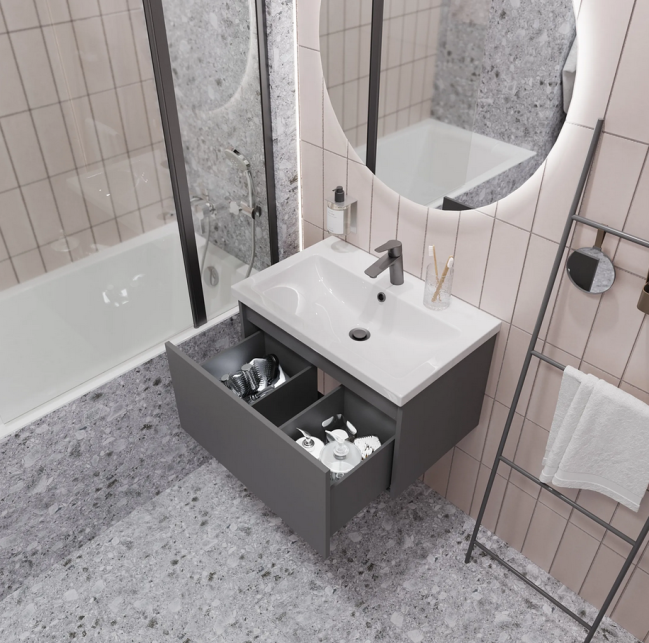 Тумба Aris mini 70П (700х440х450) 1я антрацит/монолит дарк раковина