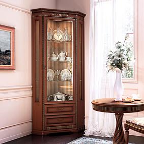 Витрина угловая для посуды, Джоконда орех