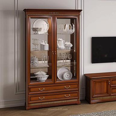 Шкаф 2-х дв. с зеркалом для посуды, Джоконда орех