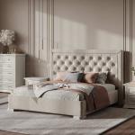 Кровать Лоренцо без н/с, 1600х2000 с мягким элементом, дуб сторсанд, беж Кровать Лоренцо без н/с, 1600х2000 с мягким элементом, дуб сторсанд, беж