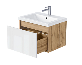 Тумба Aris mini 70П (700х440х450) 1я дуб вотан/белый глянец раковина