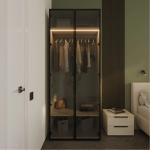 Шкаф распашной Кристелл Персидский жемчуг / тонированный графит / черный муар