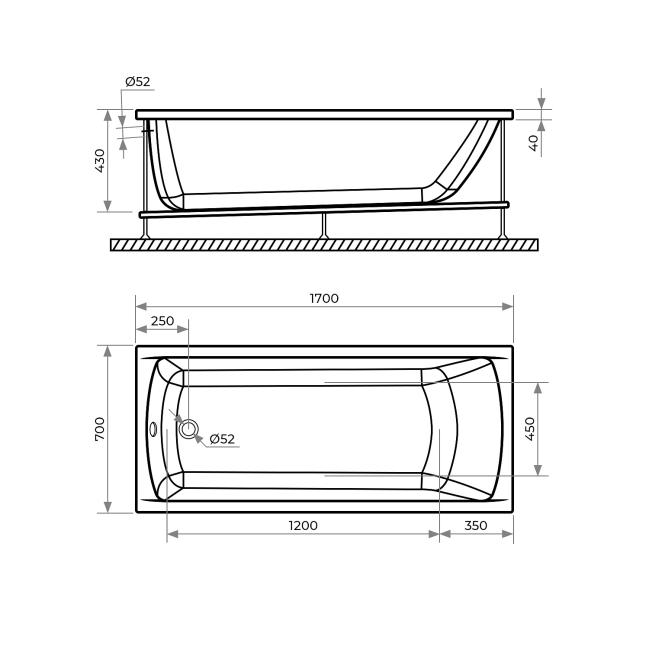 Акриловая ванна TONI ARTI Moretta 170x70
