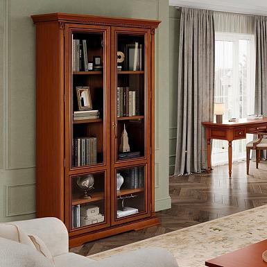 Шкаф для книг двухдверный стекло Lorenzo вишня