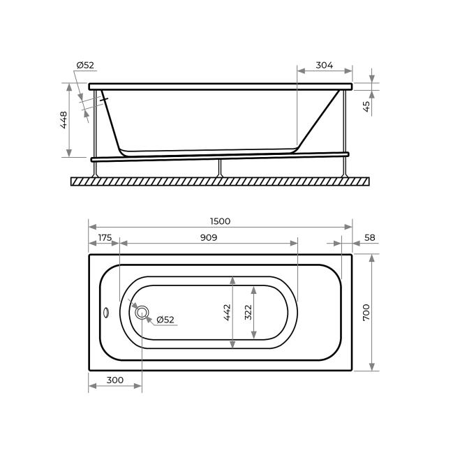 Акриловая ванна TONI ARTI Lamoli 150x70