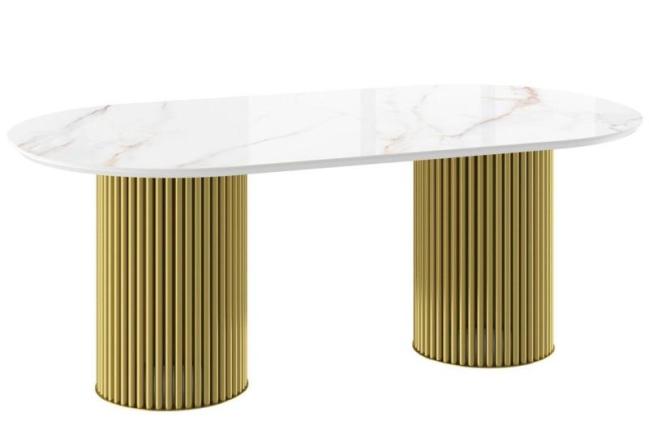 Стол нераздвижной ASKAR SOFT-200 Beldia Bianco Gloss Premium Cer / золото