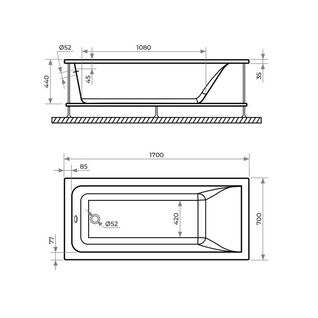 Акриловая ванна TONI ARTI Modena PL 170x70