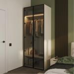 Шкаф распашной Кристелл Персидский жемчуг / тонированный графит / черный муар