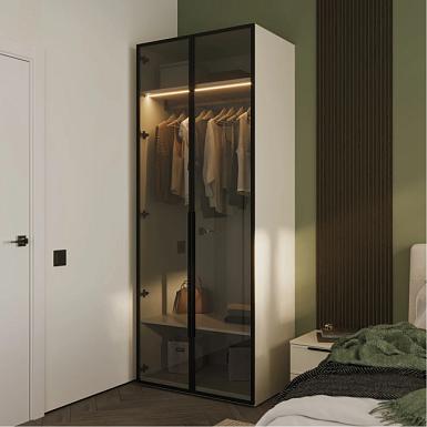 Шкаф распашной Кристелл Персидский жемчуг / тонированный графит / черный муар