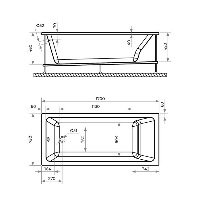 Акриловая ванна TONI ARTI Bola 170x75