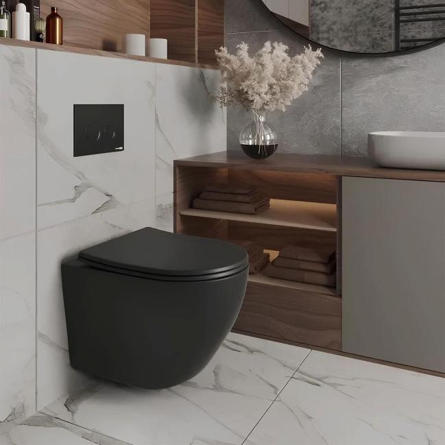 Унитаз подвесной TONI ARTI Russi с сиденьем с микролифтом, черный матовый