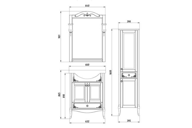 Комплект мебели для ванной Салерно 65 с пеналом