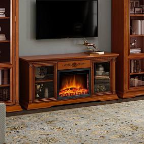 Тумба ТВ с камином, Lorenzo вишня